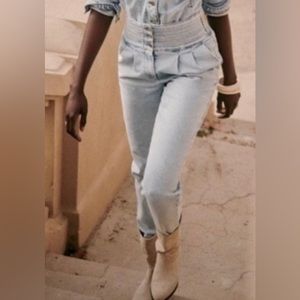Sezane Sidney Trouser High Waisted Jeans Size 2 French 34 Pleated Button Detail